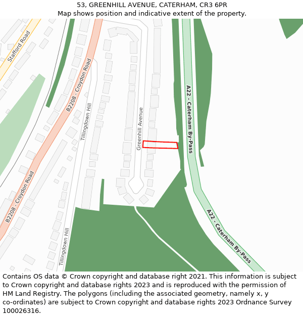 53, GREENHILL AVENUE, CATERHAM, CR3 6PR: Location map and indicative extent of plot