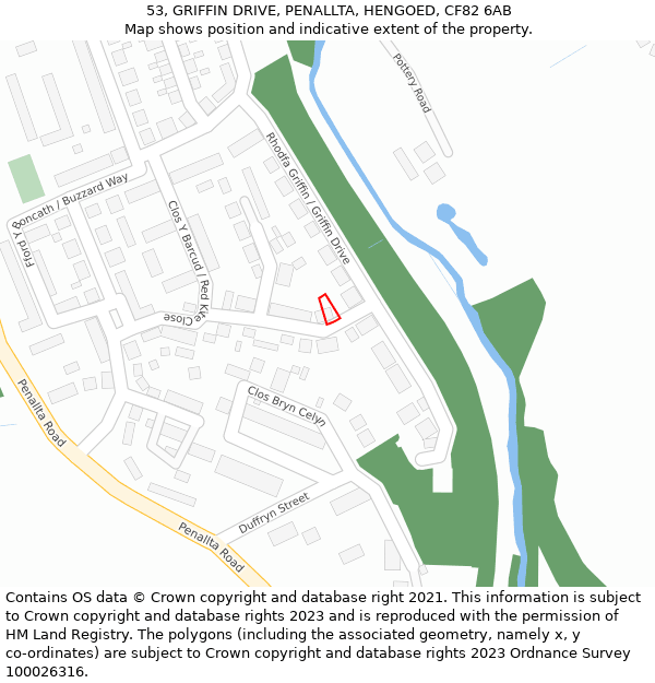 53, GRIFFIN DRIVE, PENALLTA, HENGOED, CF82 6AB: Location map and indicative extent of plot