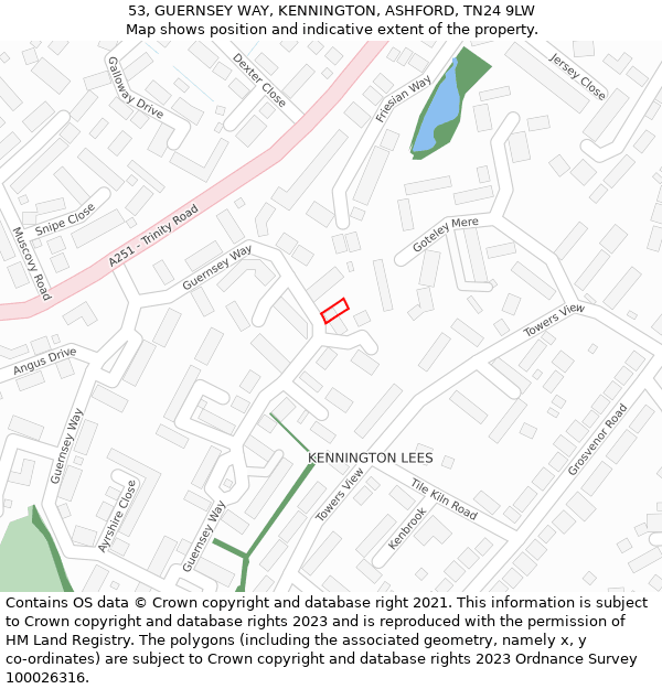 53, GUERNSEY WAY, KENNINGTON, ASHFORD, TN24 9LW: Location map and indicative extent of plot