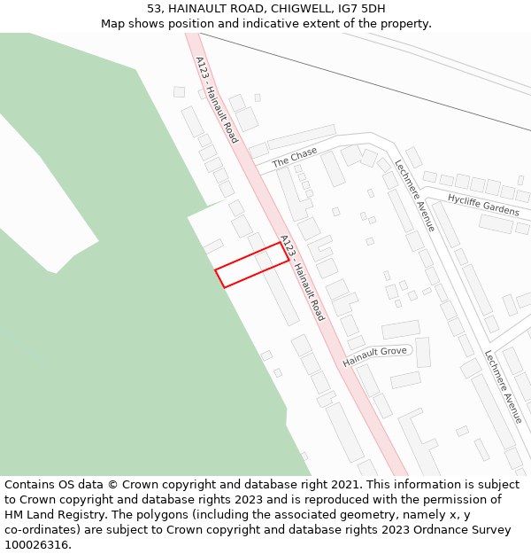 53, HAINAULT ROAD, CHIGWELL, IG7 5DH: Location map and indicative extent of plot