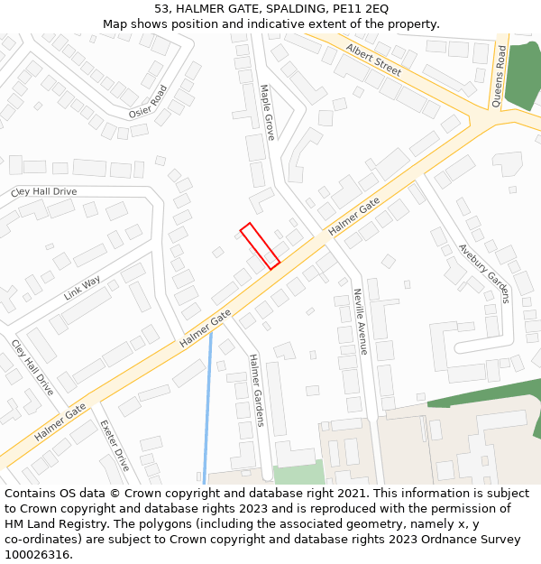 53, HALMER GATE, SPALDING, PE11 2EQ: Location map and indicative extent of plot