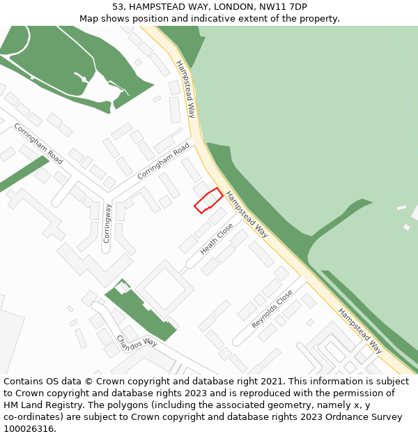 53, HAMPSTEAD WAY, LONDON, NW11 7DP: Location map and indicative extent of plot
