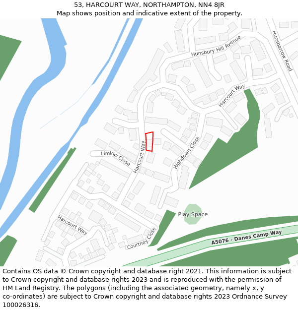 53, HARCOURT WAY, NORTHAMPTON, NN4 8JR: Location map and indicative extent of plot