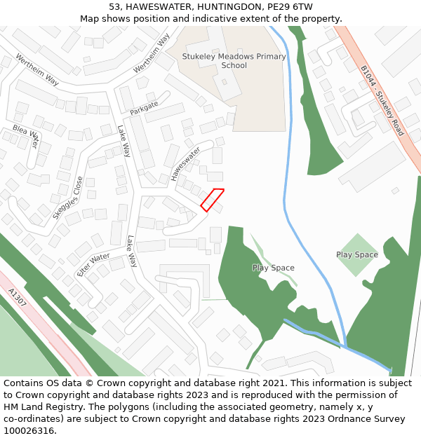 53, HAWESWATER, HUNTINGDON, PE29 6TW: Location map and indicative extent of plot