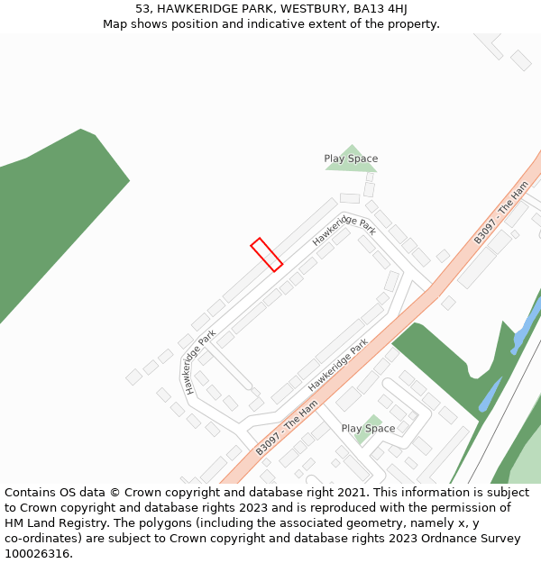 53, HAWKERIDGE PARK, WESTBURY, BA13 4HJ: Location map and indicative extent of plot