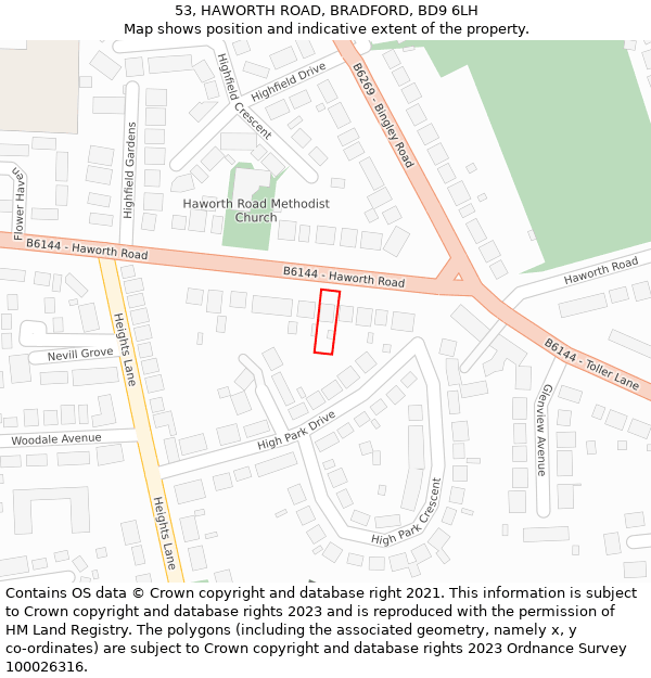 53, HAWORTH ROAD, BRADFORD, BD9 6LH: Location map and indicative extent of plot