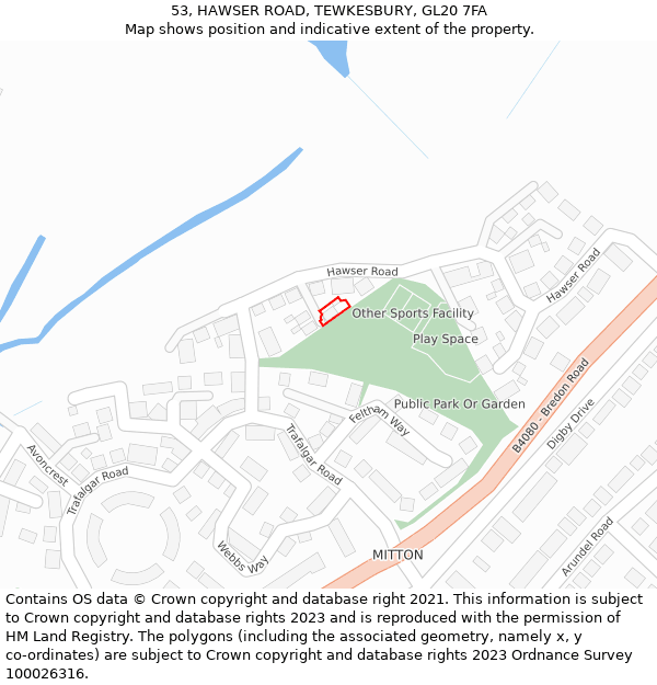 53, HAWSER ROAD, TEWKESBURY, GL20 7FA: Location map and indicative extent of plot