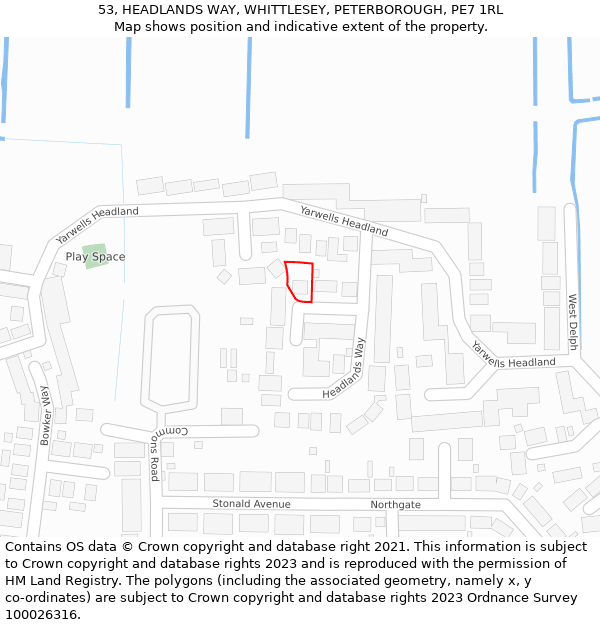 53, HEADLANDS WAY, WHITTLESEY, PETERBOROUGH, PE7 1RL: Location map and indicative extent of plot