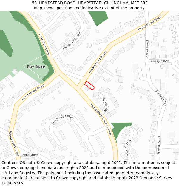 53, HEMPSTEAD ROAD, HEMPSTEAD, GILLINGHAM, ME7 3RF: Location map and indicative extent of plot