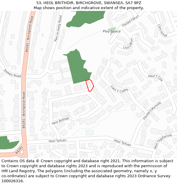 53, HEOL BRITHDIR, BIRCHGROVE, SWANSEA, SA7 9PZ: Location map and indicative extent of plot