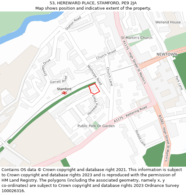 53, HEREWARD PLACE, STAMFORD, PE9 2JA: Location map and indicative extent of plot