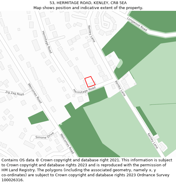 53, HERMITAGE ROAD, KENLEY, CR8 5EA: Location map and indicative extent of plot