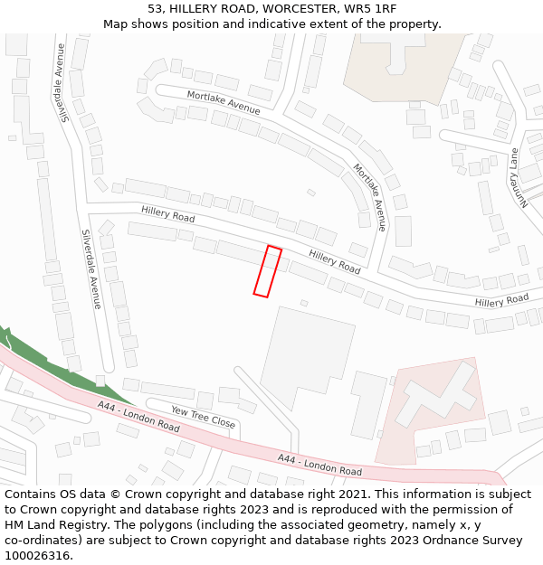 53, HILLERY ROAD, WORCESTER, WR5 1RF: Location map and indicative extent of plot