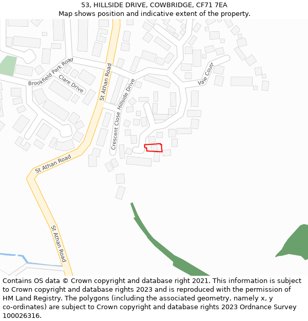 53, HILLSIDE DRIVE, COWBRIDGE, CF71 7EA: Location map and indicative extent of plot