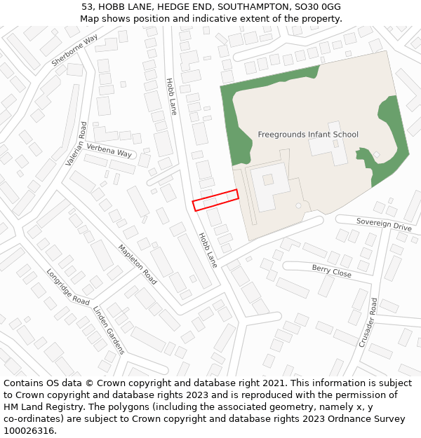 53, HOBB LANE, HEDGE END, SOUTHAMPTON, SO30 0GG: Location map and indicative extent of plot