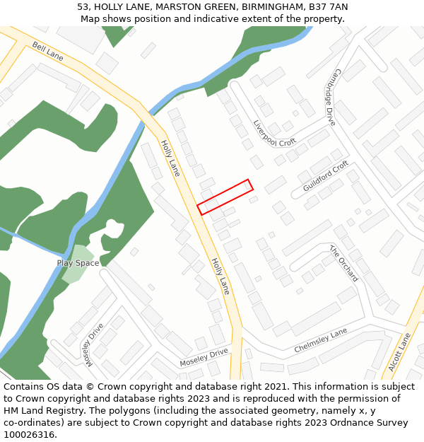 53, HOLLY LANE, MARSTON GREEN, BIRMINGHAM, B37 7AN: Location map and indicative extent of plot