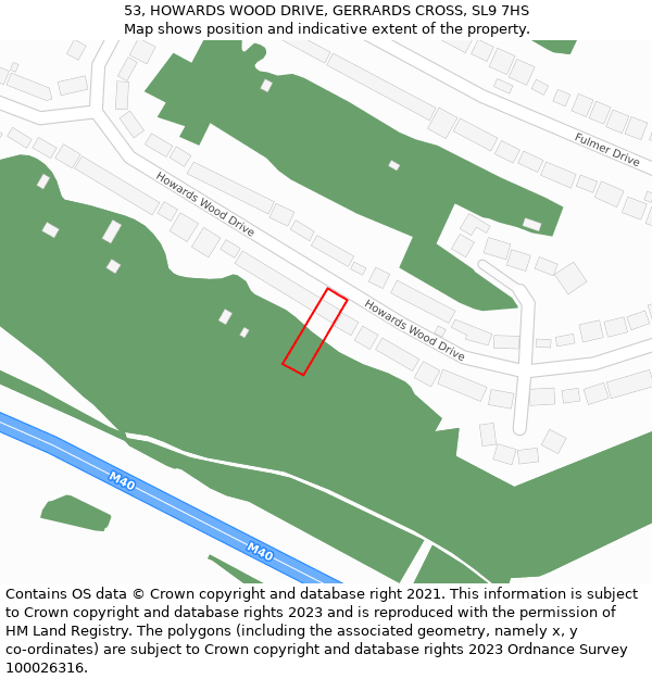 53, HOWARDS WOOD DRIVE, GERRARDS CROSS, SL9 7HS: Location map and indicative extent of plot