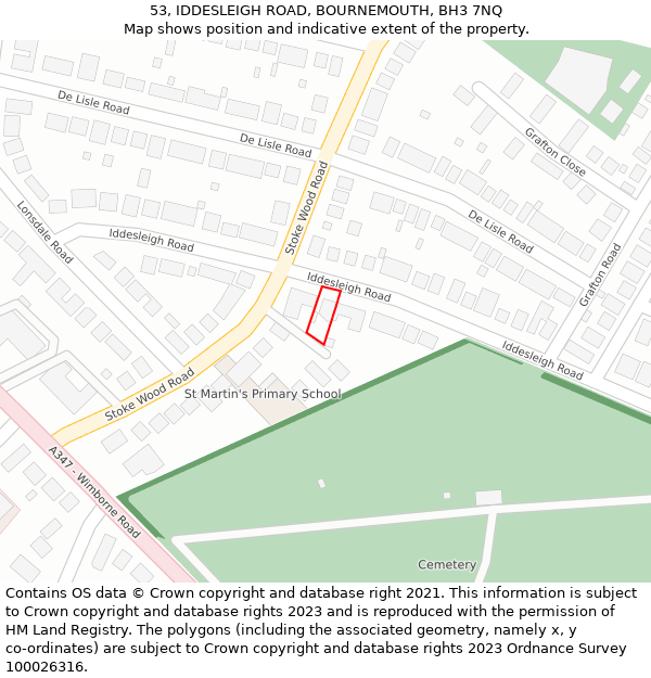53, IDDESLEIGH ROAD, BOURNEMOUTH, BH3 7NQ: Location map and indicative extent of plot