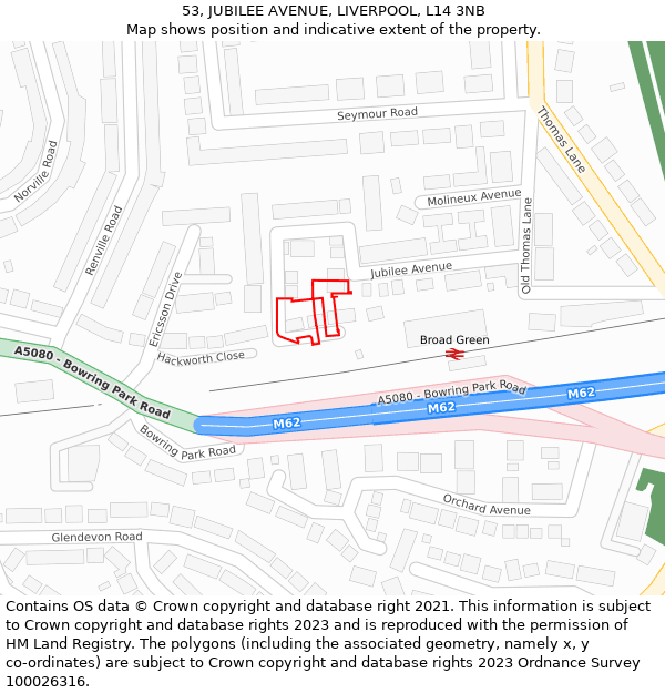 53, JUBILEE AVENUE, LIVERPOOL, L14 3NB: Location map and indicative extent of plot