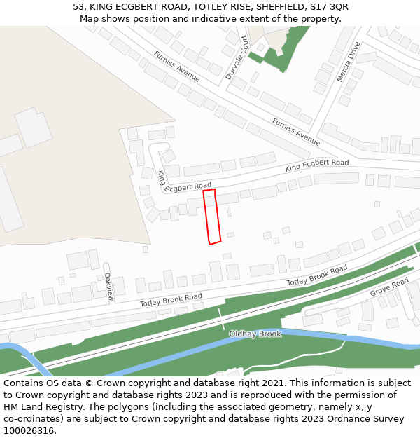 53, KING ECGBERT ROAD, TOTLEY RISE, SHEFFIELD, S17 3QR: Location map and indicative extent of plot