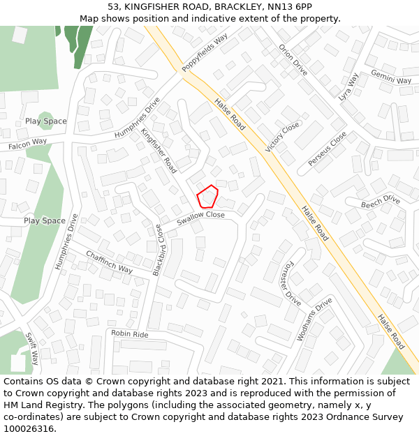 53, KINGFISHER ROAD, BRACKLEY, NN13 6PP: Location map and indicative extent of plot