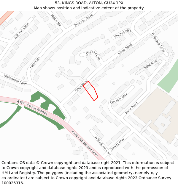 53, KINGS ROAD, ALTON, GU34 1PX: Location map and indicative extent of plot