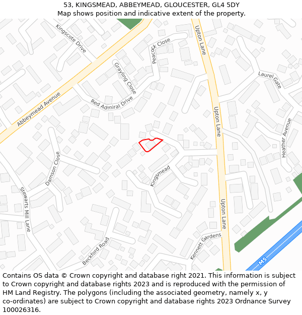 53, KINGSMEAD, ABBEYMEAD, GLOUCESTER, GL4 5DY: Location map and indicative extent of plot