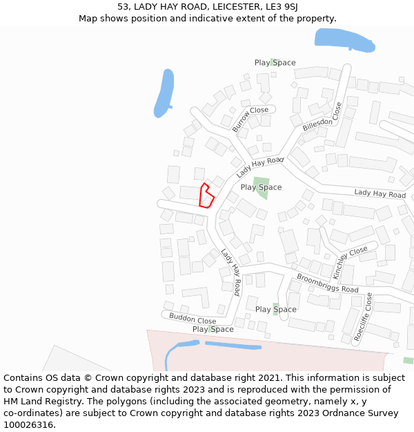 53, LADY HAY ROAD, LEICESTER, LE3 9SJ: Location map and indicative extent of plot