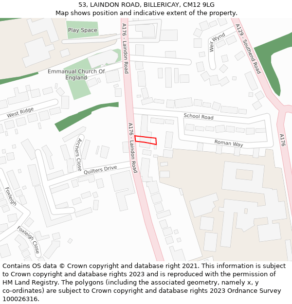 53, LAINDON ROAD, BILLERICAY, CM12 9LG: Location map and indicative extent of plot