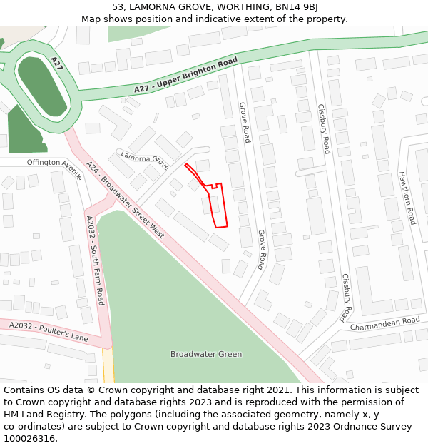 53, LAMORNA GROVE, WORTHING, BN14 9BJ: Location map and indicative extent of plot