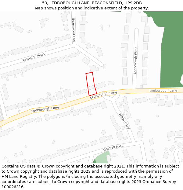 53, LEDBOROUGH LANE, BEACONSFIELD, HP9 2DB: Location map and indicative extent of plot