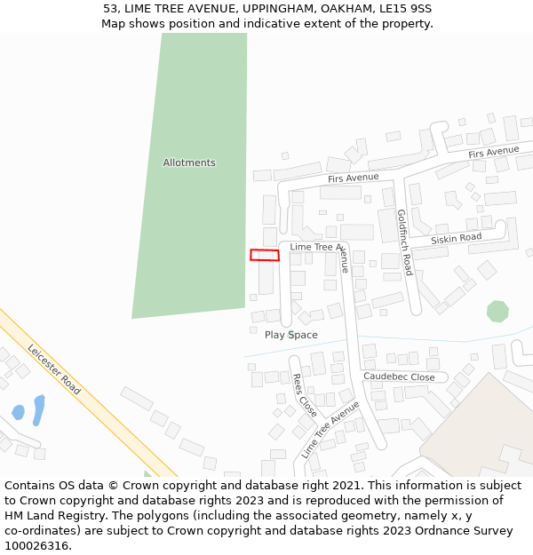 53, LIME TREE AVENUE, UPPINGHAM, OAKHAM, LE15 9SS: Location map and indicative extent of plot