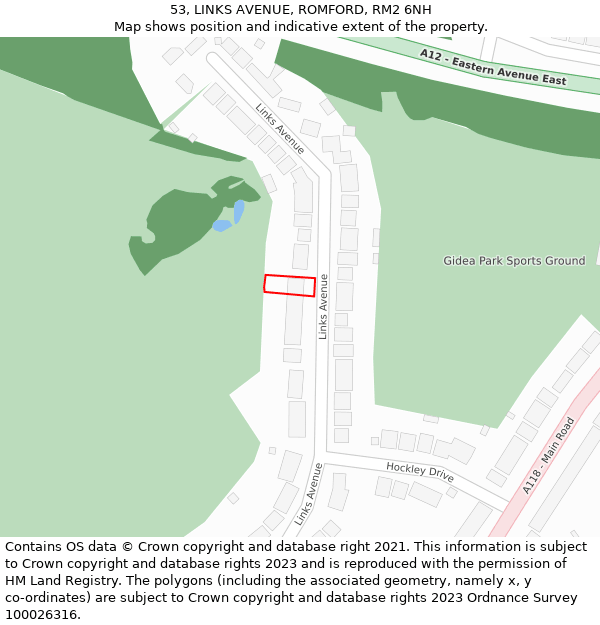 53, LINKS AVENUE, ROMFORD, RM2 6NH: Location map and indicative extent of plot