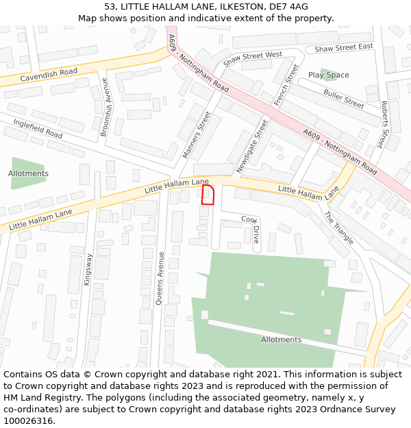 53, LITTLE HALLAM LANE, ILKESTON, DE7 4AG: Location map and indicative extent of plot