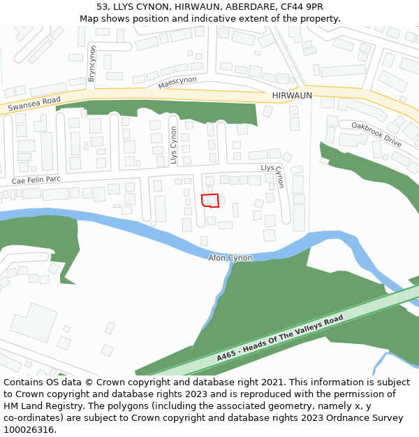 53, LLYS CYNON, HIRWAUN, ABERDARE, CF44 9PR: Location map and indicative extent of plot