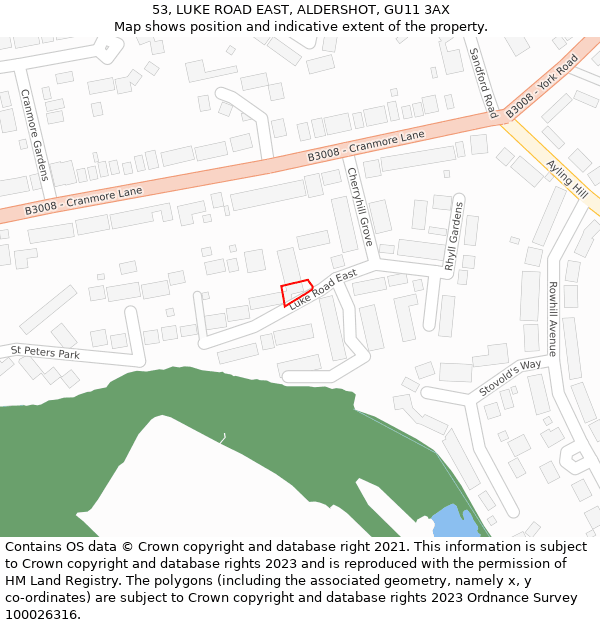 53, LUKE ROAD EAST, ALDERSHOT, GU11 3AX: Location map and indicative extent of plot