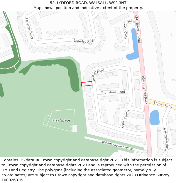 53, LYDFORD ROAD, WALSALL, WS3 3NT: Location map and indicative extent of plot