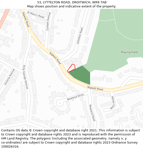 53, LYTTELTON ROAD, DROITWICH, WR9 7AB: Location map and indicative extent of plot