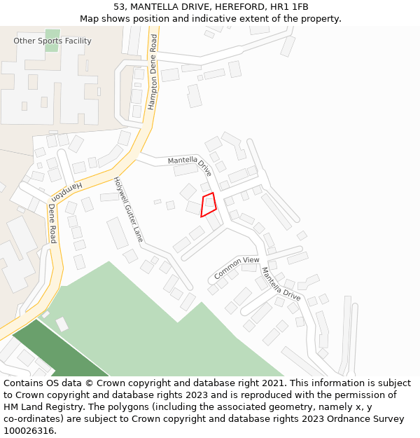 53, MANTELLA DRIVE, HEREFORD, HR1 1FB: Location map and indicative extent of plot