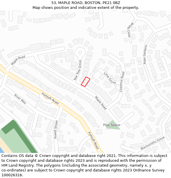 53, MAPLE ROAD, BOSTON, PE21 0BZ: Location map and indicative extent of plot