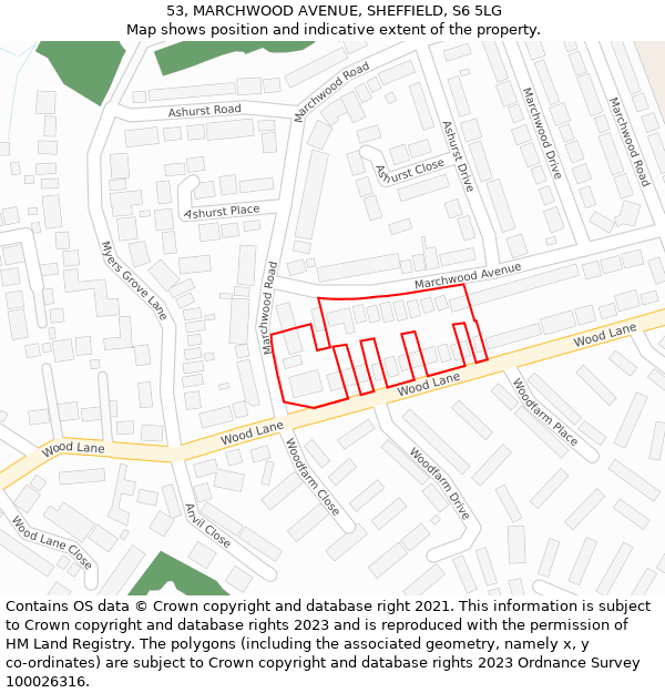 53, MARCHWOOD AVENUE, SHEFFIELD, S6 5LG: Location map and indicative extent of plot