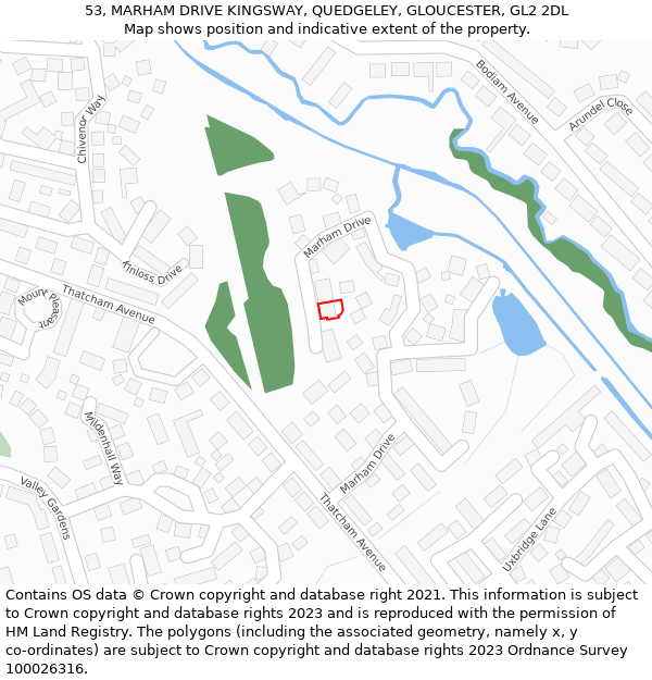 53, MARHAM DRIVE KINGSWAY, QUEDGELEY, GLOUCESTER, GL2 2DL: Location map and indicative extent of plot