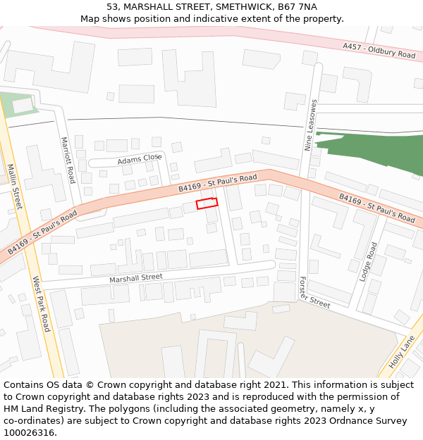53, MARSHALL STREET, SMETHWICK, B67 7NA: Location map and indicative extent of plot