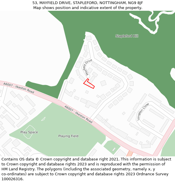 53, MAYFIELD DRIVE, STAPLEFORD, NOTTINGHAM, NG9 8JF: Location map and indicative extent of plot