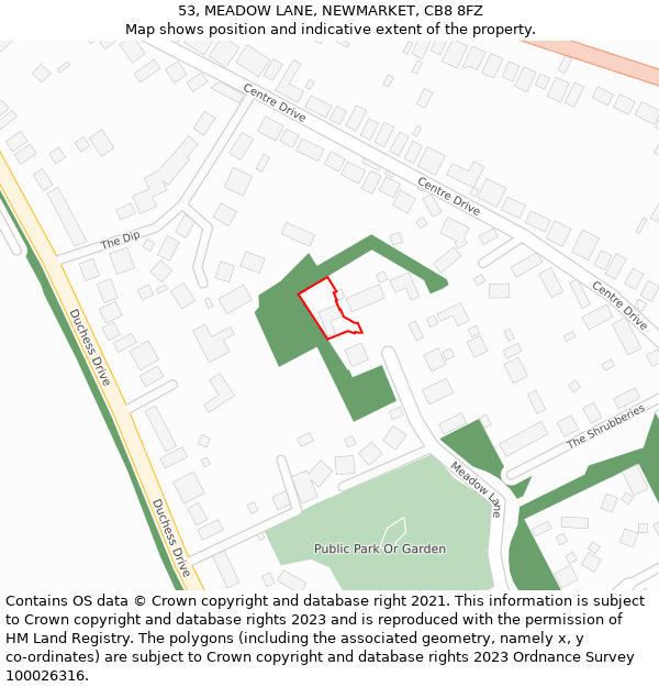 53, MEADOW LANE, NEWMARKET, CB8 8FZ: Location map and indicative extent of plot