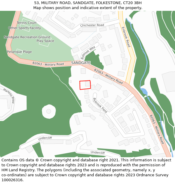 53, MILITARY ROAD, SANDGATE, FOLKESTONE, CT20 3BH: Location map and indicative extent of plot