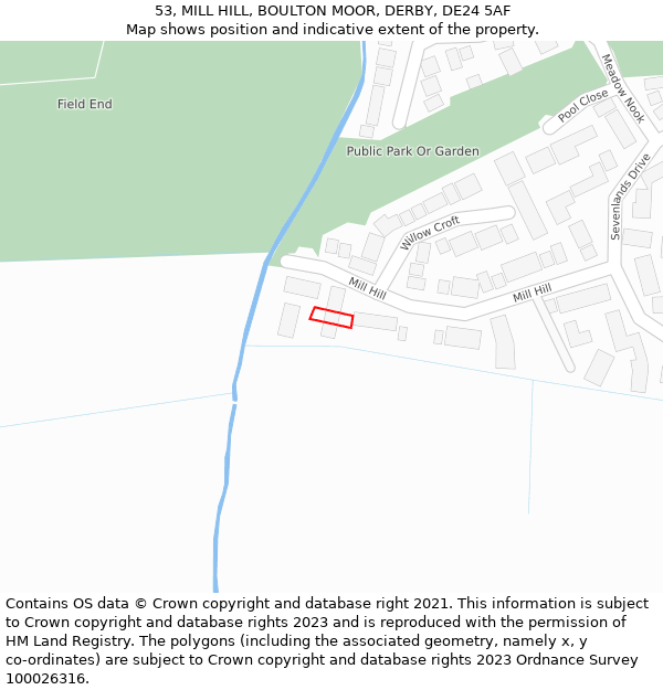 53, MILL HILL, BOULTON MOOR, DERBY, DE24 5AF: Location map and indicative extent of plot