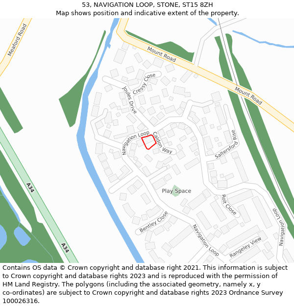 53, NAVIGATION LOOP, STONE, ST15 8ZH: Location map and indicative extent of plot