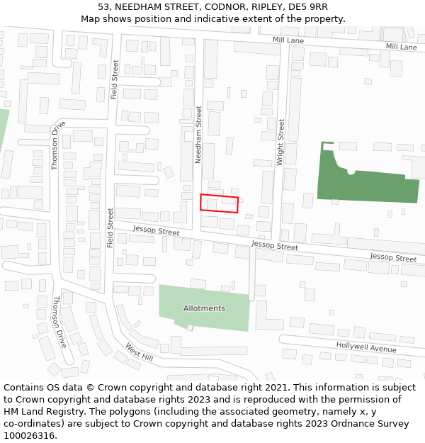 53, NEEDHAM STREET, CODNOR, RIPLEY, DE5 9RR: Location map and indicative extent of plot