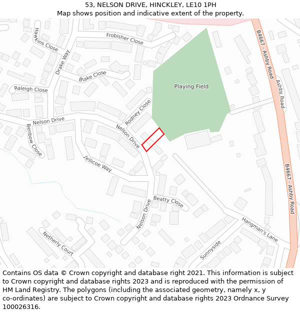 53, NELSON DRIVE, HINCKLEY, LE10 1PH: Location map and indicative extent of plot